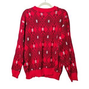 Coogi Style Vintage Red Geometric Knit Sweater 80s 90s Abstract Bold Pullover L‎